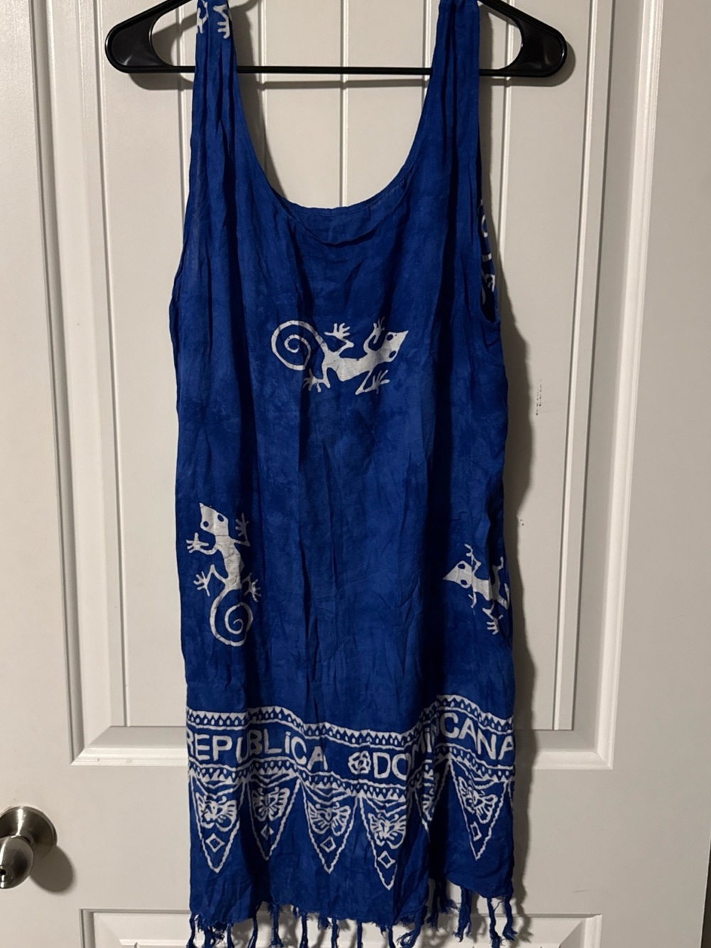 Punta Cana Women’s Blue Sleeveless Geckos Print Summer Boho Dress Coverup Sz M/L